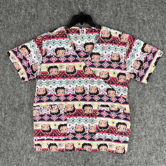 Betty Boop Scrubs Top Womens Large Short-Sleeve Pockets Cotton Blend - Picture 1 of 11